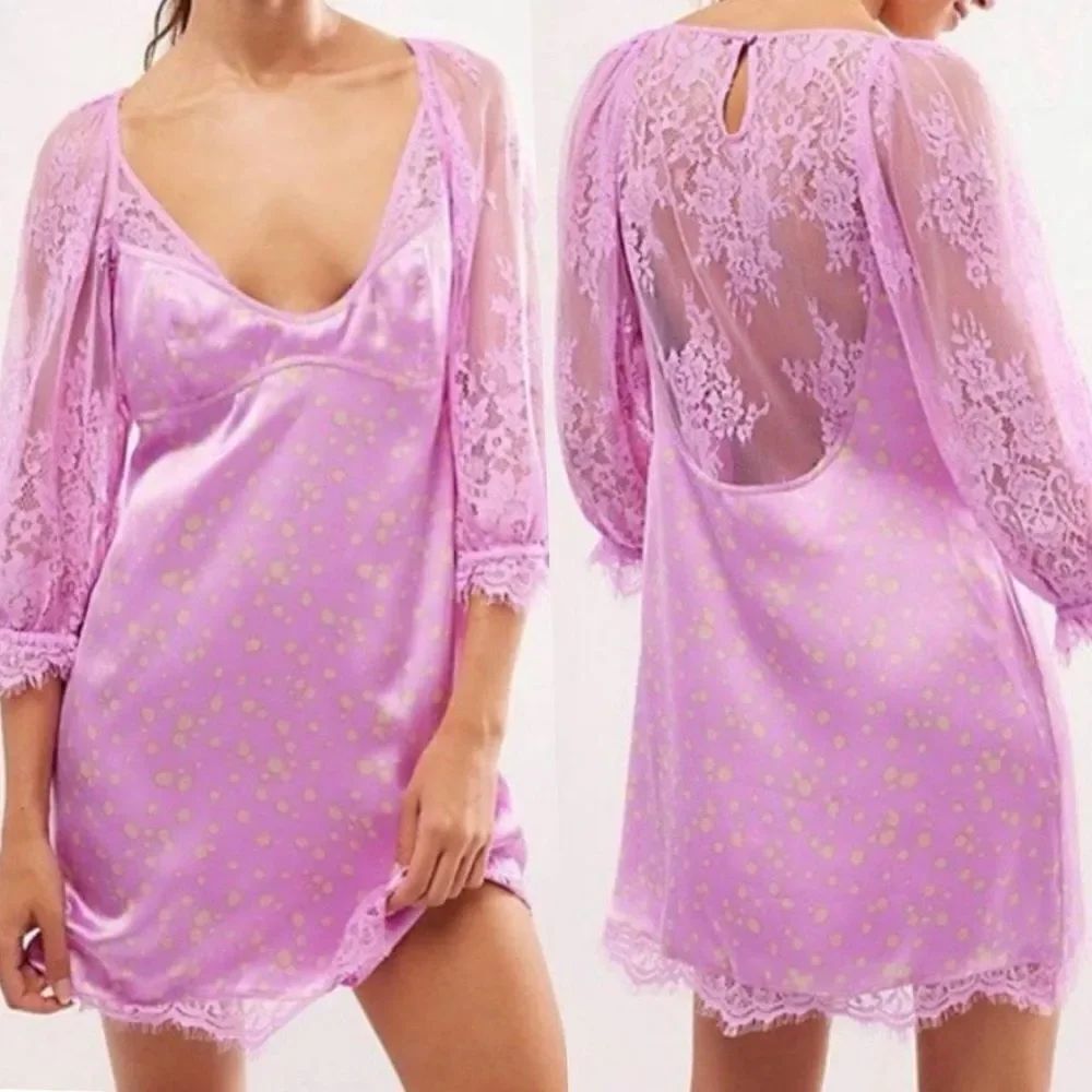NWOT-Free People- ”About that” silky and lace mini dress-Size Medium